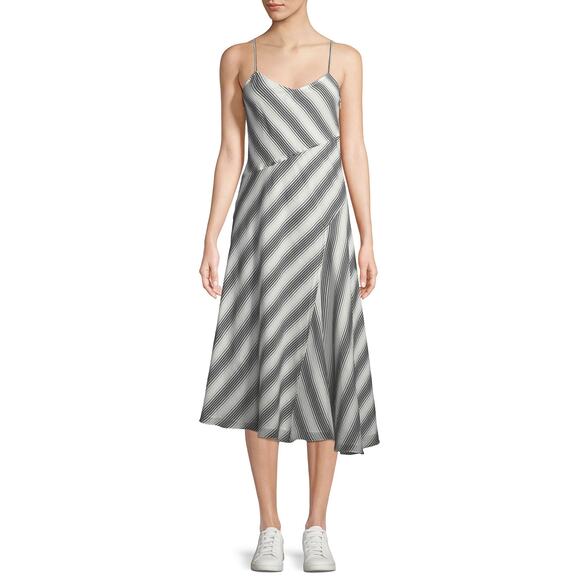 Theory Women's Size 8 Black & White Spaghetti Strap Striped Summer Athens Dress - Picture 1 of 12